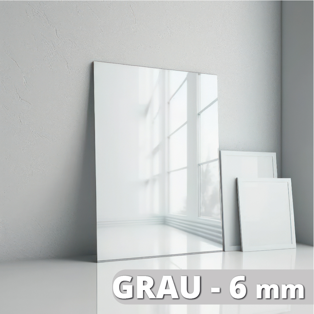 Spiegel | Rahmenlos | Rechteckig | 6mm Glasstärke | Farbe: Grau